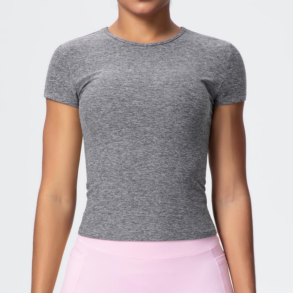 Women's Fashionable Color Slim Fit Short Sleeved Breathable Yoga Suit T-shirt Running Training Fitness Top