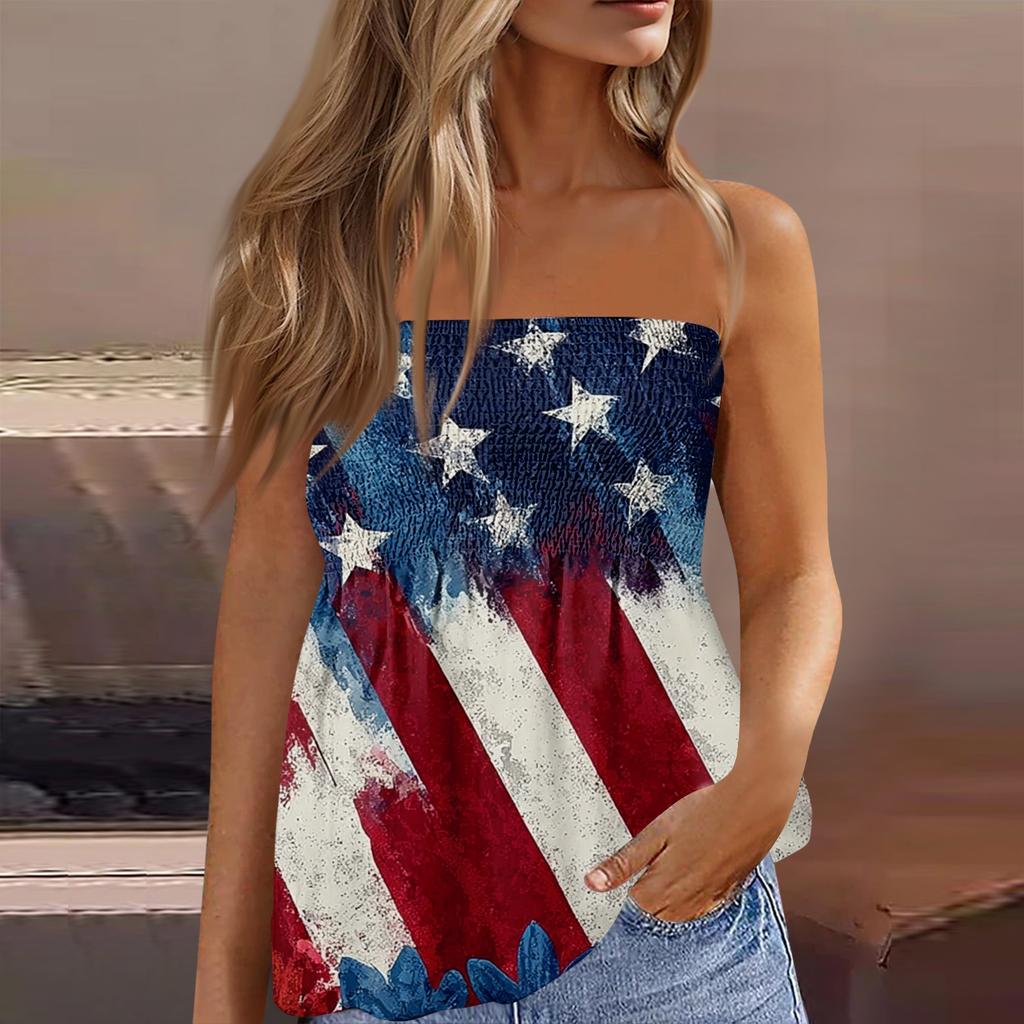 Women's Fashionable Sexy Backless Elastic Independence Day Print Bandeau Top