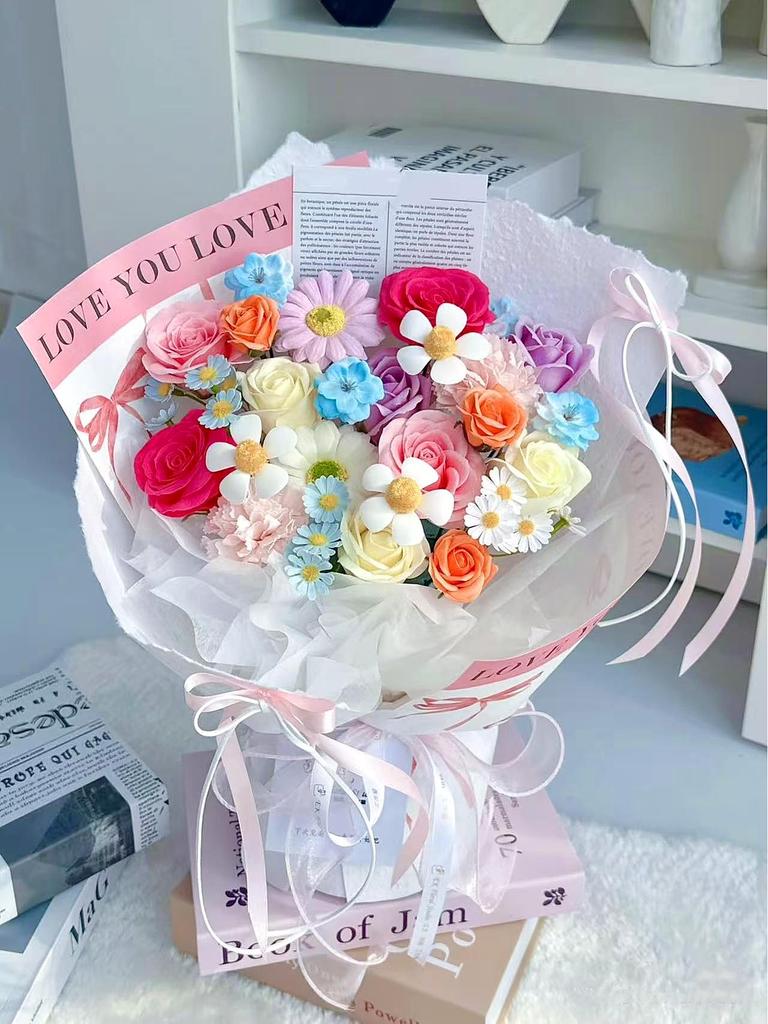 Dopamine Eternal Rose Soap Bouquet - Perfect Gift for Girlfriend or Bestie on Birthday, Valentine's Day, Qixi