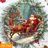 Vintage Christmas Metal Wall Art Santa Claus Reindeer Sleigh Round Tin Sign Holiday Decor Home Office Cafe Bar