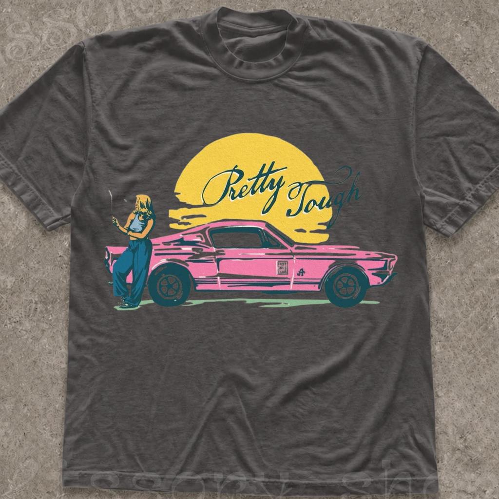 Pretty Tough Shirt, Retro Mustang Graphic Tee, Vintage Car Girl T Shirt, Classic Muscle Car Shirt for Women, Country Girl Tee