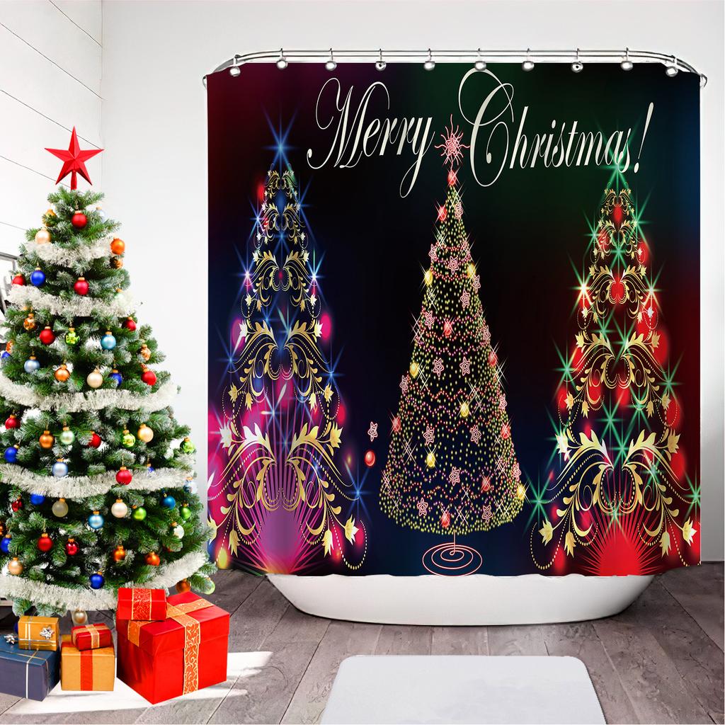 GAEChristmas Printed Bathroom Shower Curtain Snowman Santa Claus Waterproof Polyester Curtain Home Decoration Window Christmas