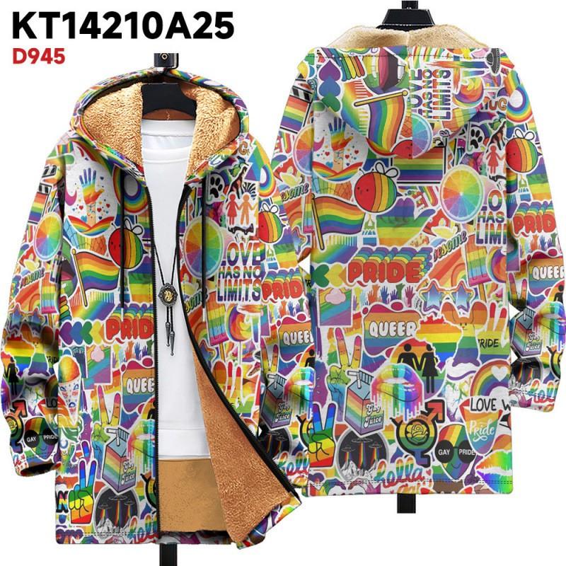 Winter British Style Hooded Zip Up Cotton Jacket Teens Streetwear 3D Print Fleece Lined