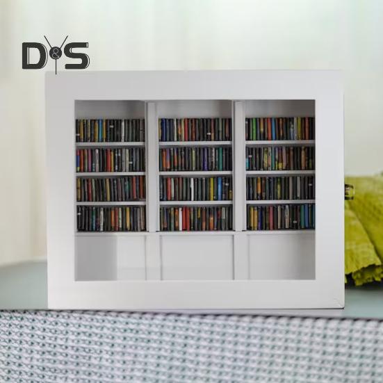 Anxiety Relief Mini Bookshelf Realistic Miniature Bookshelf Ornament with 300 Pcs Mini Book Wood Simulated Mini Bookshelf for Book Lovers Home Office