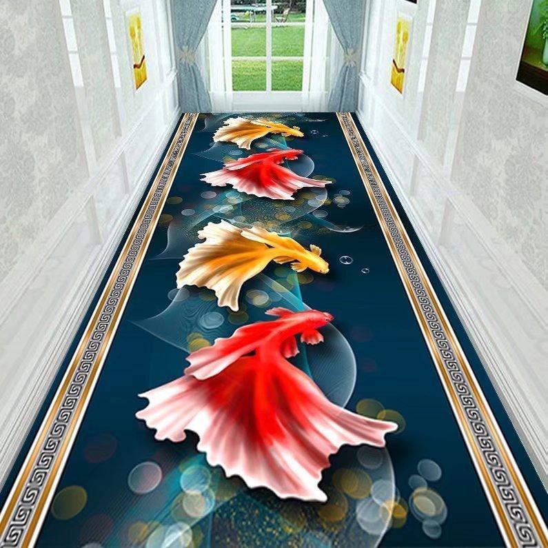 Runner Mat with Vibrant Koi Fish Design - 5mm Thick, Rectangular Shape for Hallway, Kitchen, Dining Room, Living Room, Entryway, Bedroom
