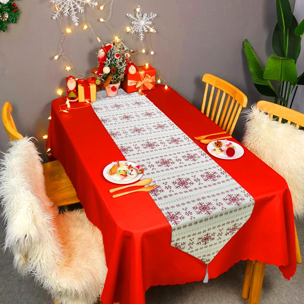 Christmas Table Runner  Vintage Polyester Tassel Triangle Snowflake Party Wedding Kitchen Table Fabric Home Coffee Table Decor