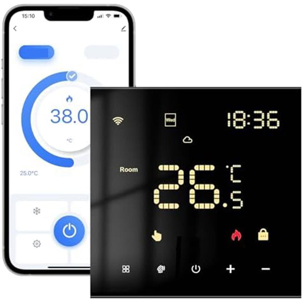 

1pc Smart WiFi Thermostat Programmable Intelligent Temperature Control With Touchscreen For Water Floor Heating & Gas Boilers чорний