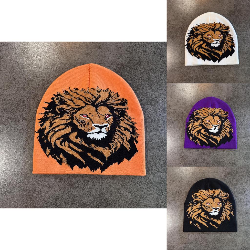 Lion Character Print Beanie With Plush Detailing For Kids And Teens Winter Fashion