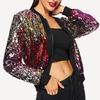 Women Casual Color Sequined Cardigan Jacket Zipper Open Front Jacket