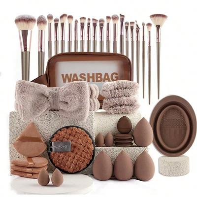 42pcs/1pack Makeup Brush Set Professional Brushes Multi-Function Beauty Egg Portable Bag, Makeup,Travel,Trasential