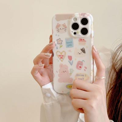 Cute Rabbit Dog Puppy Cat Bunny Cartoon Imd Couple Phone Case For Iphone 14 13 Pro Max 11 12 Promax Back Cover Rainbow Happy