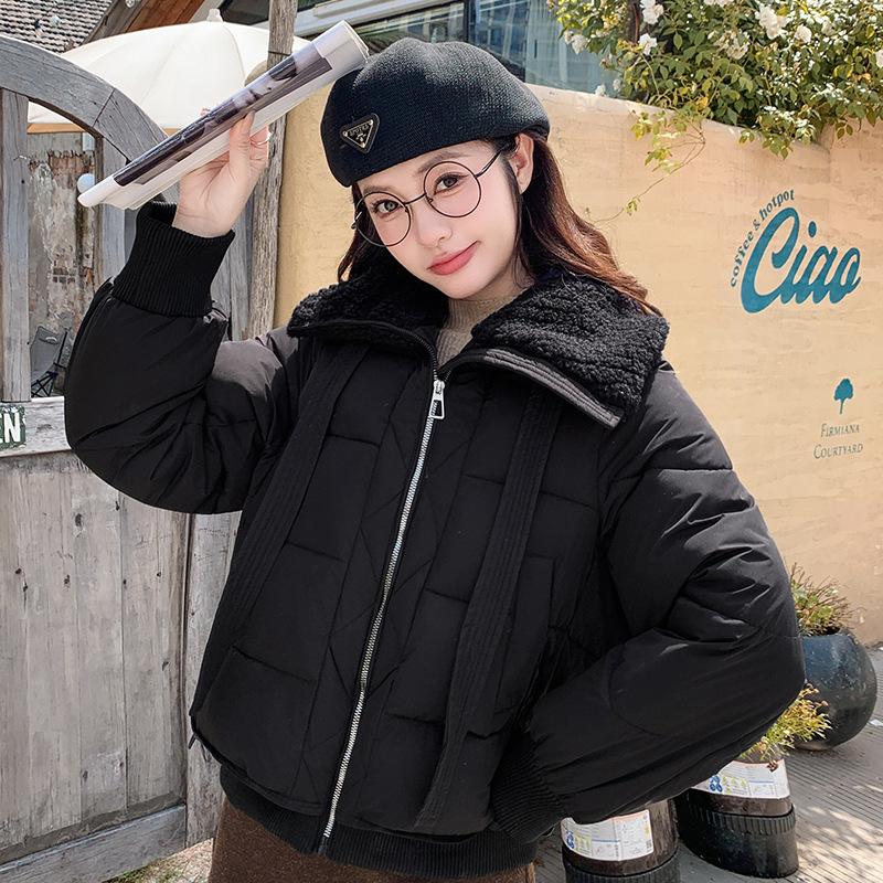 

Короткая хлопковая одежда из овечьей шерсти с лацканами женская зимняя свободная большая версия теплая одежда-маленький хлеб M чёрный