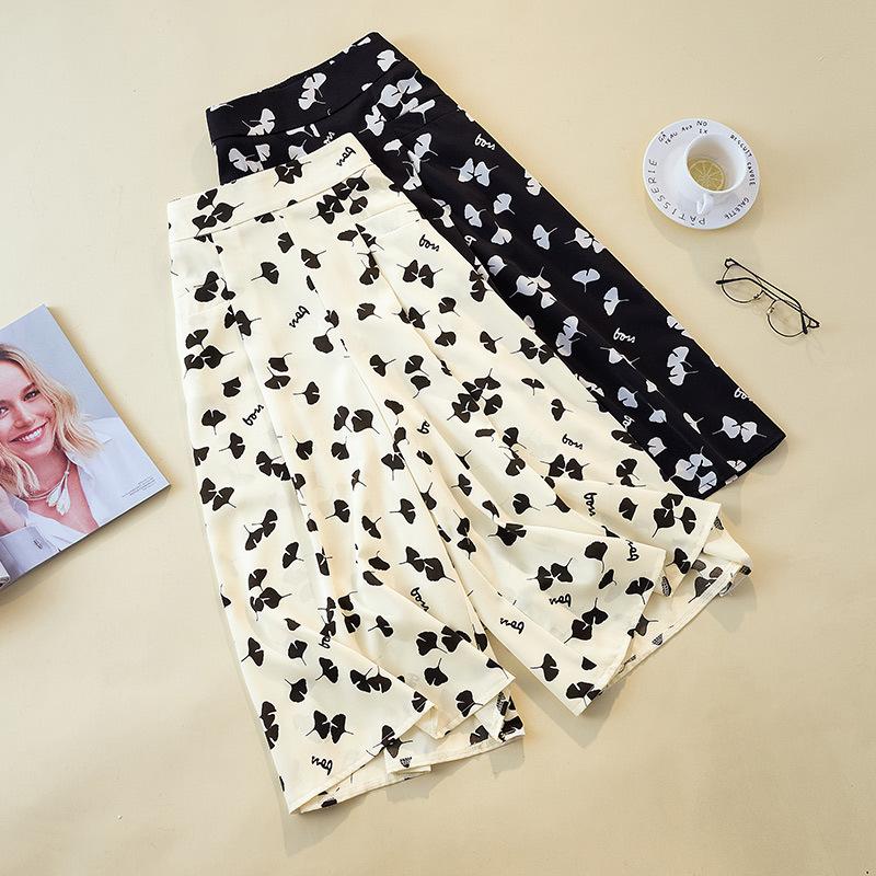 Pantalon Droit Décontracté en Mousseline Ample et Fine Jupe Pantalon Sept Points à Jambes Larges Pantalon Polyvalent