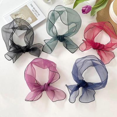 Summer Long Silk Scarf Women's Solid Color Simple Lightweight and Versatile Neck Protection Headband