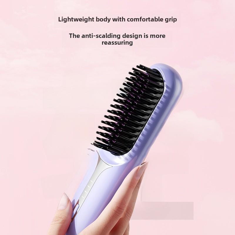 Portable Rechargeable Dual-Purpose Hair Straightening Comb: Wireless, Damage-Free, Long-Lasting Styling for Straight or Curly Hair and Bangs