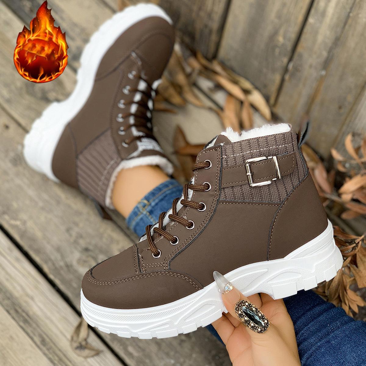 Зимние Новые Флисовые Утепленные Высокие Ботинки Европейские и Американские Большого Размера Флисовые Теплые Хлопковые Ботинки Платформенные Ботинки 35