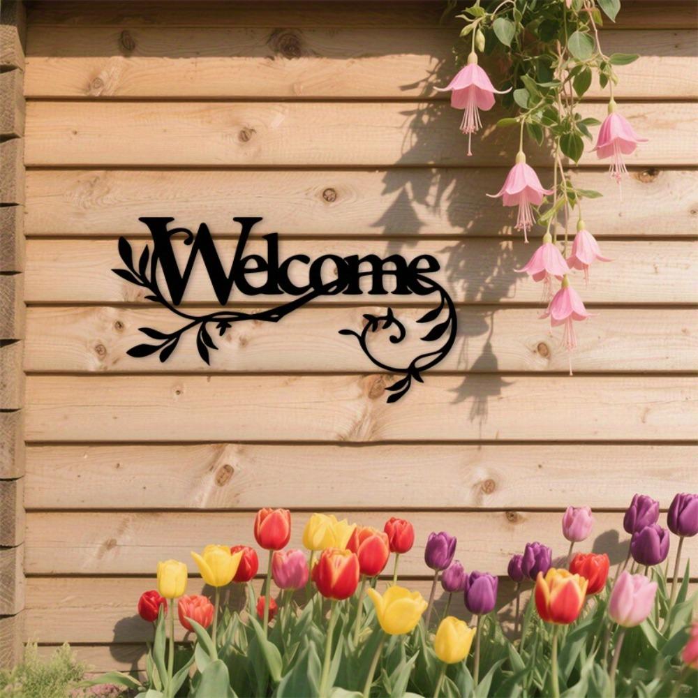 1pc Vintage Black Metal Welcome Sign Floral Script Sturdy Indoor Outdoor Front Door Porch Entryway Wall Decor Housewarming Gift