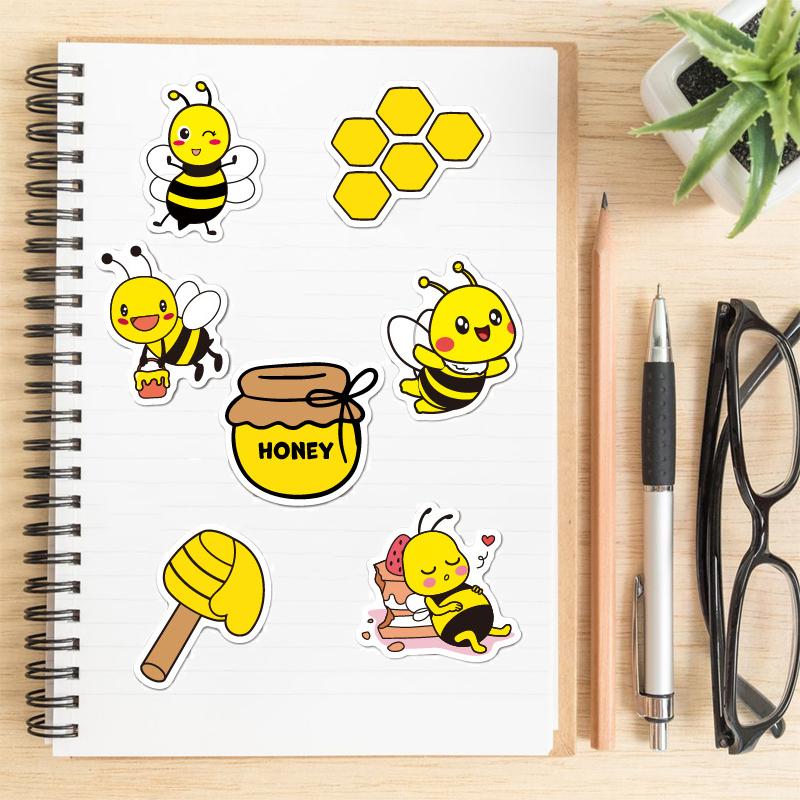 50 Pcs Bee Stickers Cute Cartoon Yellow Vinyl Waterproof Bee Animal Stickers for Water Bottles, Laptop, Package, Luggage