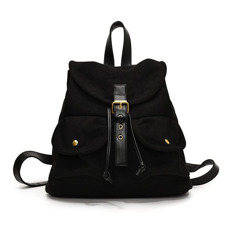 Large Capacity Vintage Style PU Backpack Women - Multi Pocket Casual College Bag With Drawstring