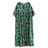 DIMANAF 2024 Plus Size Dress New Summer Basic Loose Women O-Neck Vintage Short Sleeve Big Size Beach Long Dress