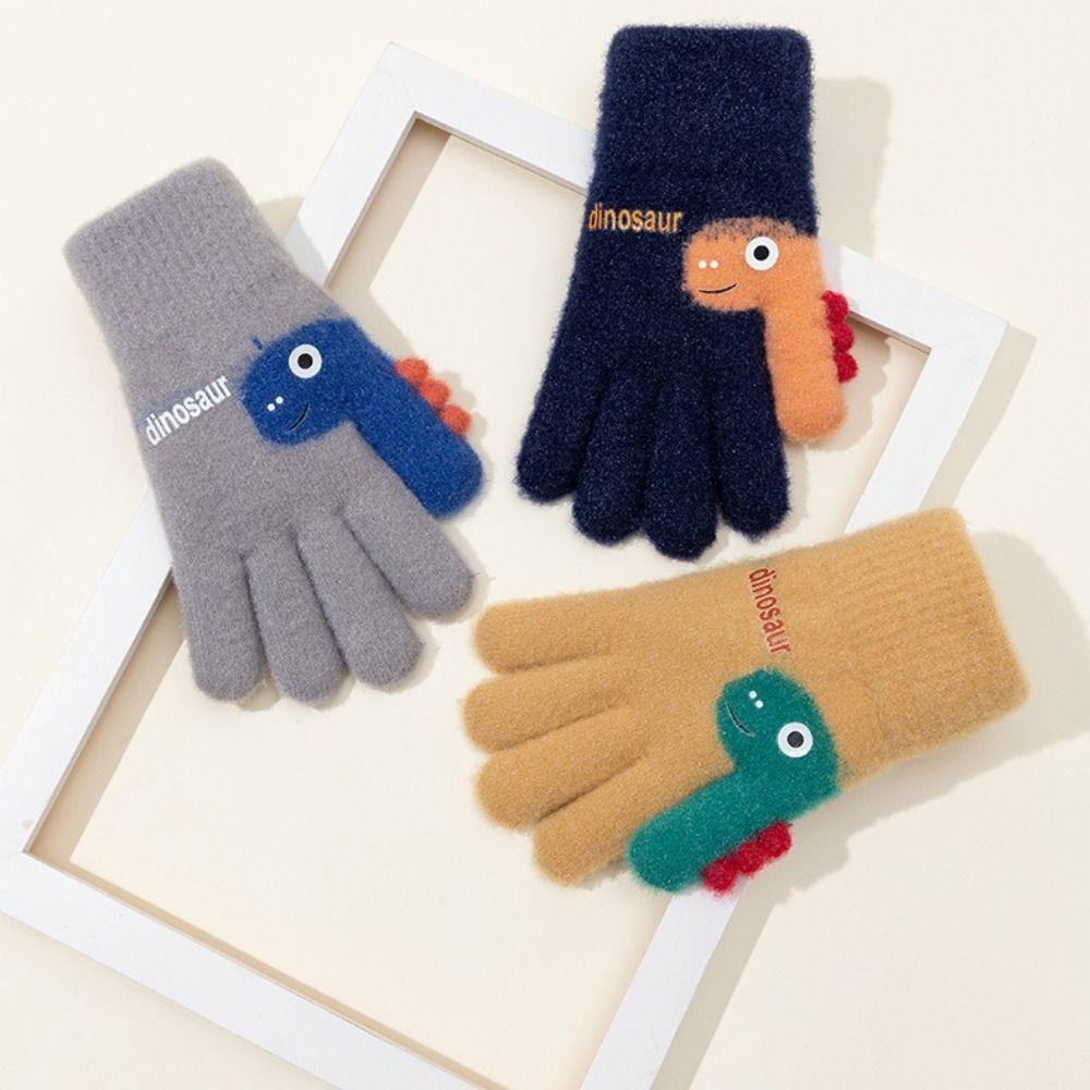 Warm Plush Five-finger Gloves 7-12 Years Old Kids Gloves Cute Winter Knitted Gloves  Boys and Girls