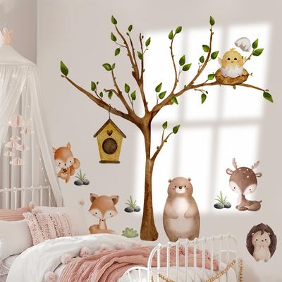 Dieren Grote Boom Muursticker Kinderkamer Slaapkamer Zelfklevend Decor Warme Wanddecoratie