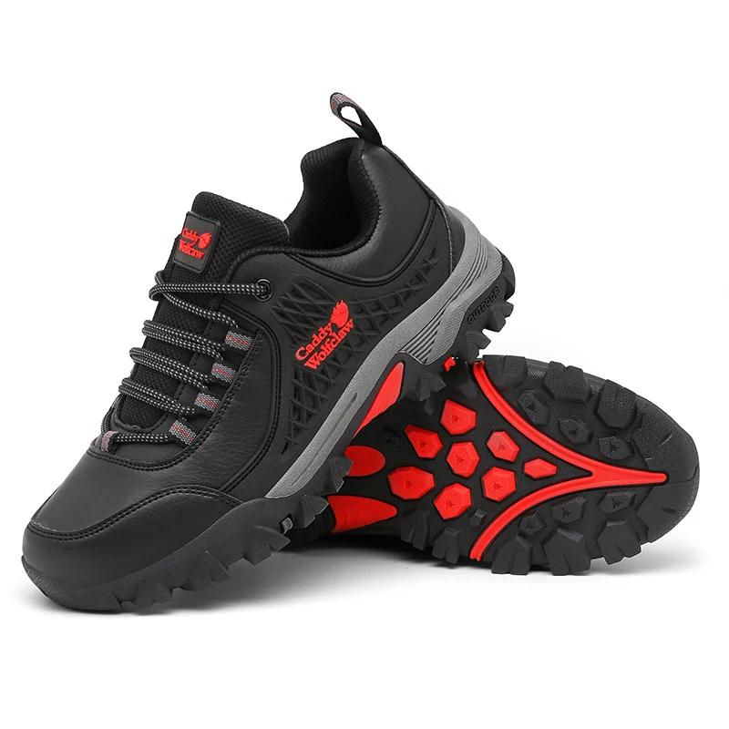 men Leather Hiking Shoes lace up Durable Outdoor Sport Men Trekking Leather Shoes fashion Climbing Hunting Sneakers big size 48