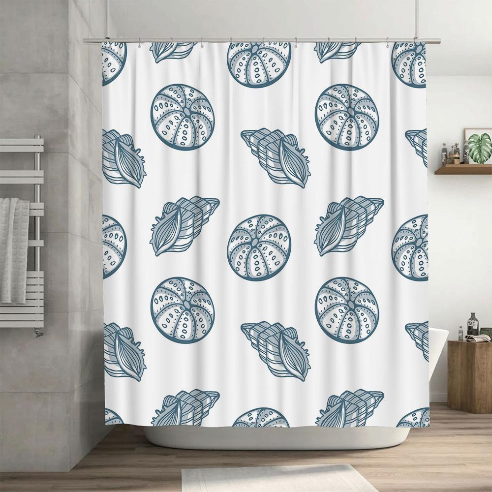 Seashell-themed shower curtain with marine life design waterproof fabric for bathroom decor accessories
