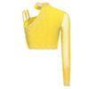Womens Latin Dance Crop Top Single Long Sleeve Asymmetrical Shoulder Sparkly Rhinestone Top Belly Dancewear