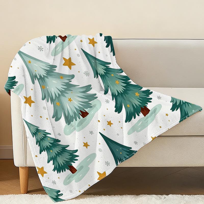 All-Season Flannel Fleece Blanket - Ultra Thick, Soft & Warm, Christmas Tree Pattern, Cozy Home Blanket for Festive Holiday Decor