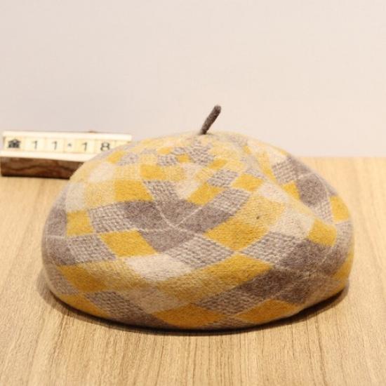 Women Retro Wool Plaid Plain Beret Hat Cap Winter French Beanie Casual Warm Hat