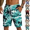 Herren Freizeitshorts mit Kordelzug Leicht Schnelltrocknend Innenbeinlänge Fünf Zoll Hawaiianischer Print Strandbekleidung Badeshorts mit Taschen