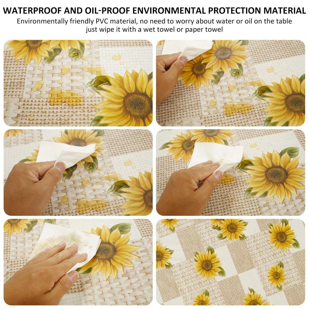 Waterproof Round Tablecloth PVC Table Decoration and Accessories Flannel Backed Elastic Edged Round Table Cover for Home Kitchen