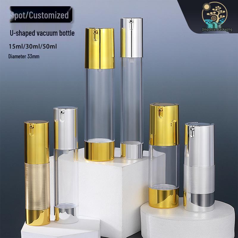 U-shaped Lotion Vacuum Bottle - 15ml/20ml/30ml Refillable Essence/Foundation Bottle, 26mm Diameter. 15ml
