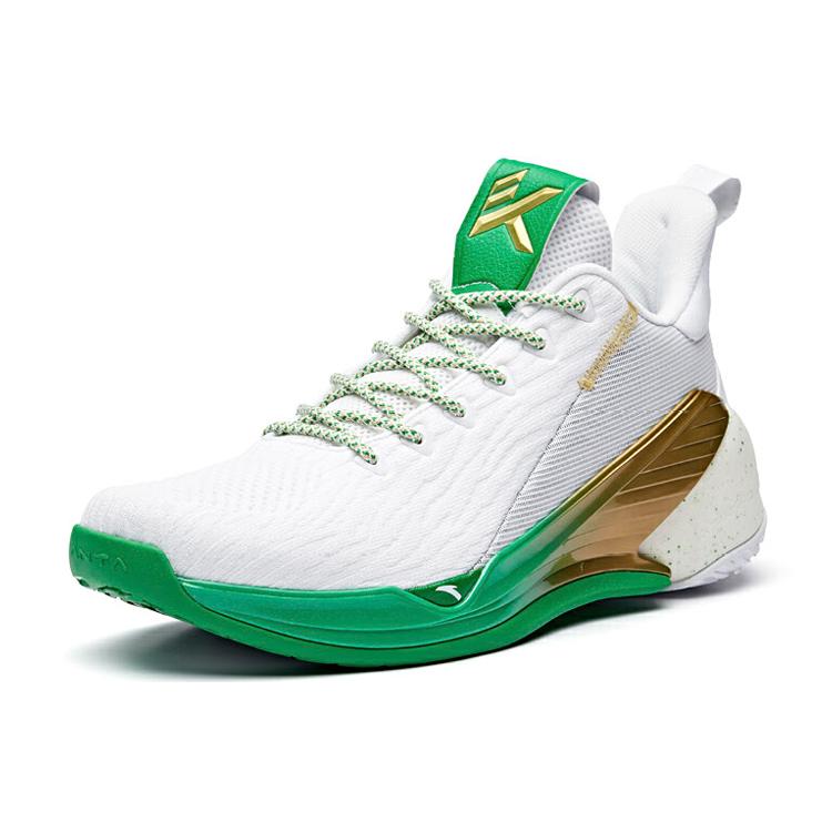 New Anta KT4 Thompson Anti Slip Wear Resistant Breathable Lightweight Low Top Basketball Shoes Men's White Green Gold 11931102-7