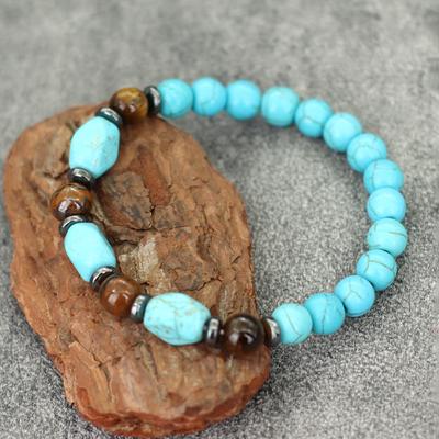 Natursteinarmbänder für Herren Howlith Vulkangestein Tigerauge Stein Edelstein Perlenarmband Meditation Gebet Messingarmbänder