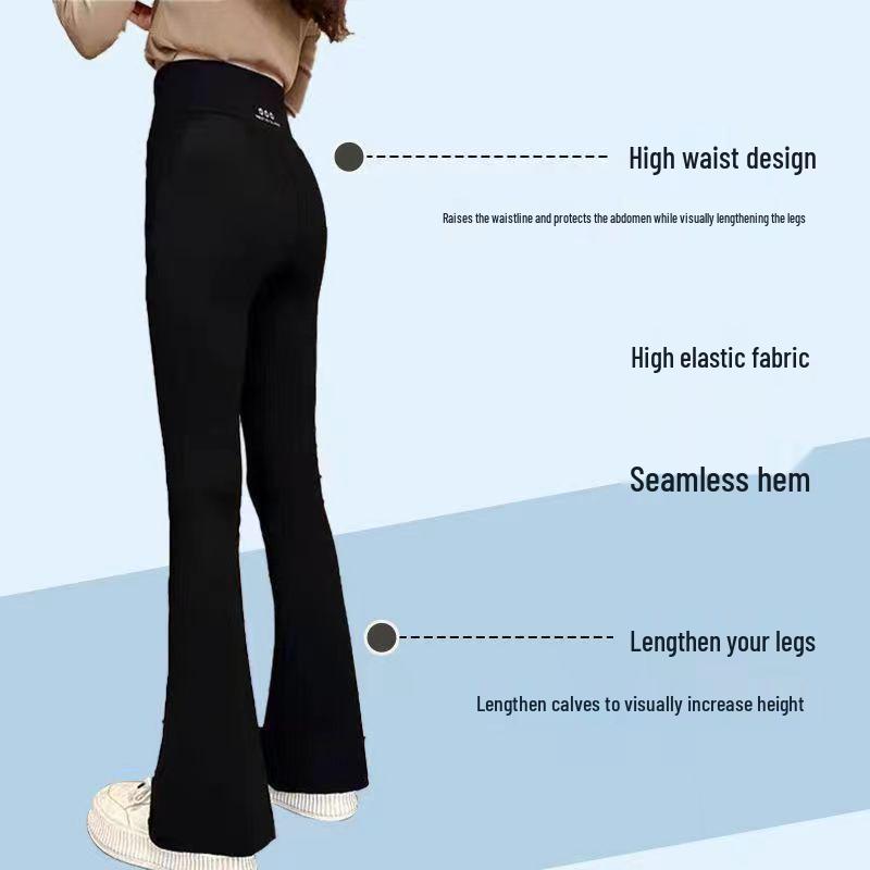 Girls' Black Micro-Flare Yoga Pants - Spring/Autumn Barbie Style for Kids