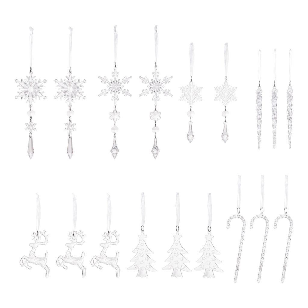 18 Pcs Christmas Ornament Hanging Snowflake Icicle Christmas Tree Ornament with Drop Pendant For Holiday Decoration