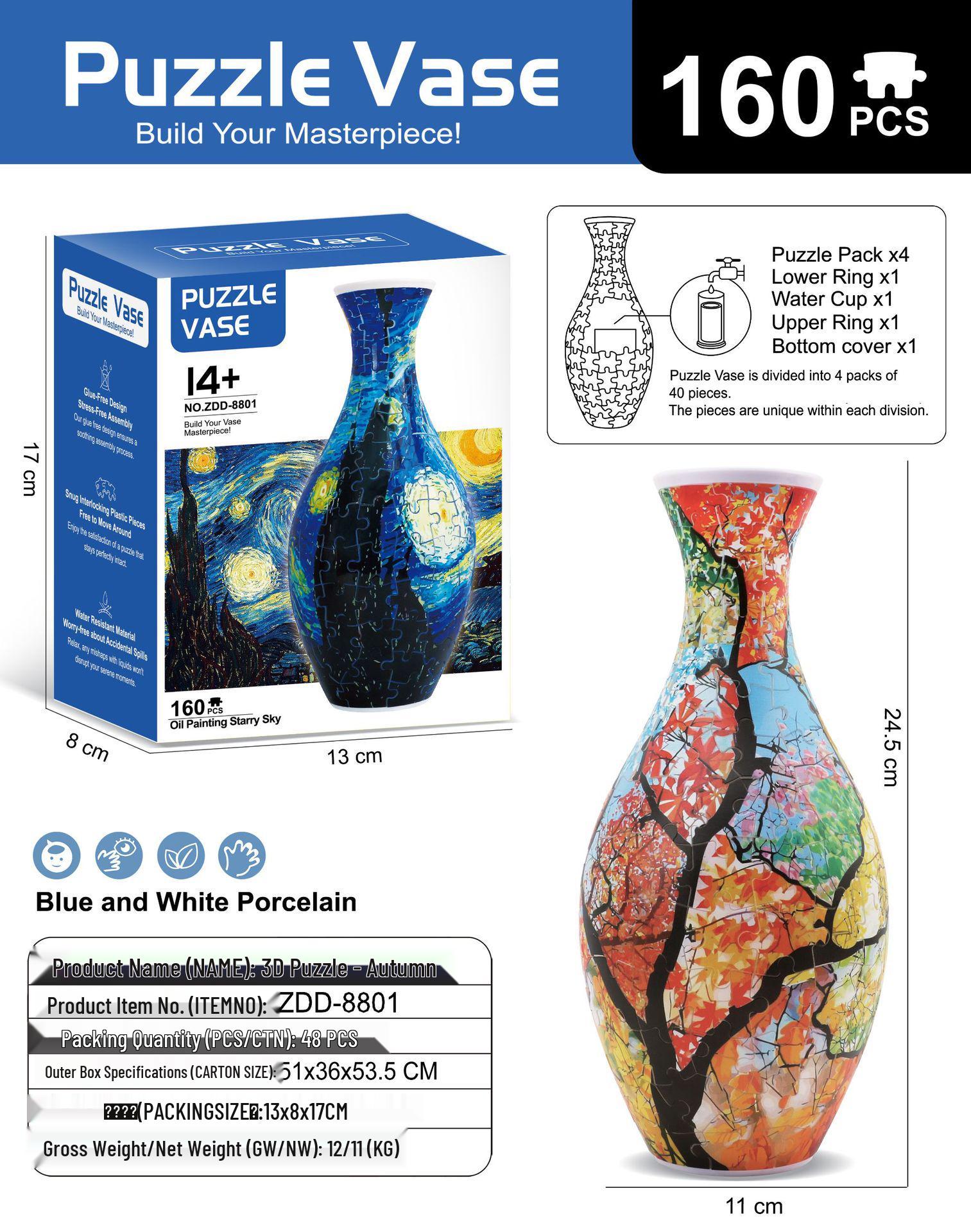 Blue & White Porcelain 3D Puzzle Vase - DIY Flower Arrangement Toy & Children s Gift