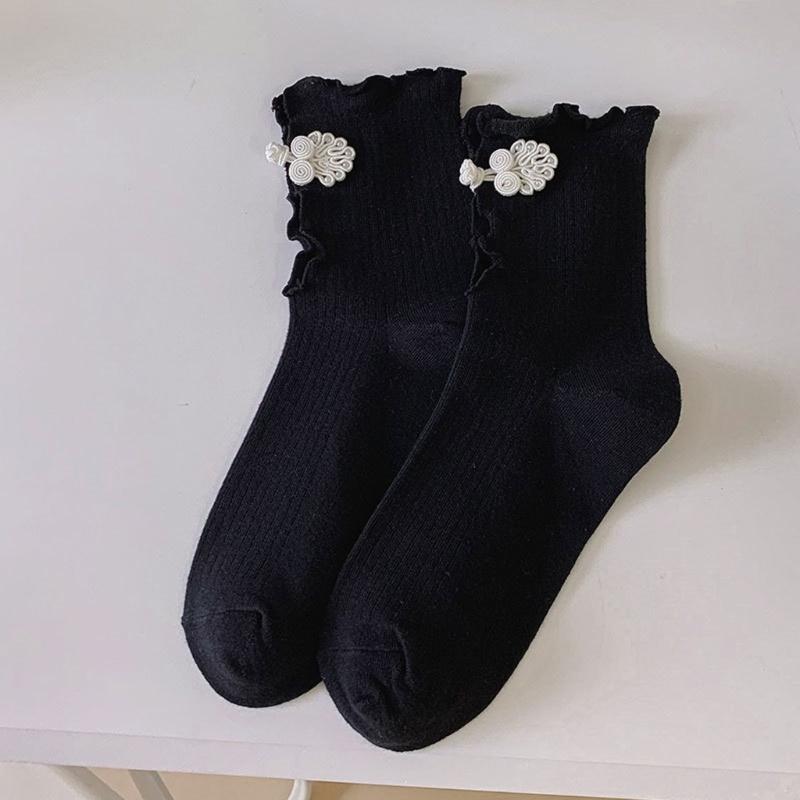 Women Crew Socks Ruffle Ankle Socks Japanese Style Sweet Bows Socks Frilly Cheongsam Knee High Socks Y2K Streetwear