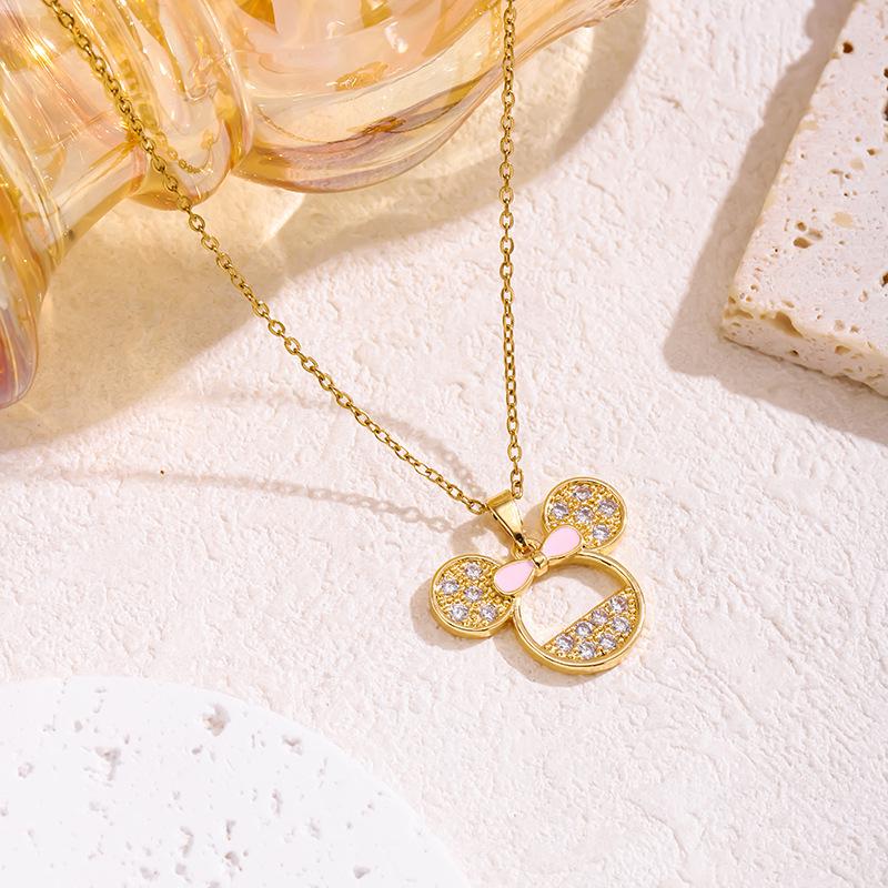 Elegant Mickey Mouse Diamond Clavicle Necklace - Versatile Titanium Steel for Women