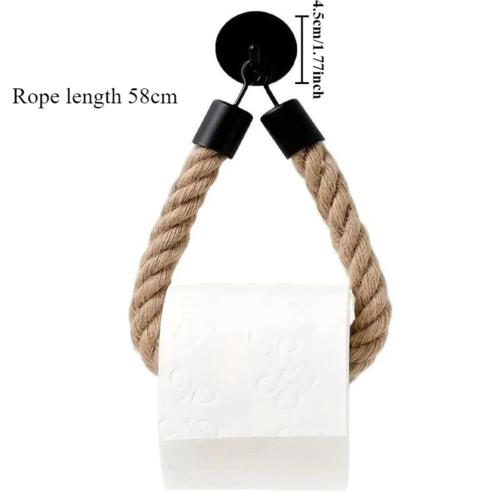 Vintage Hemp Rope Toilet Paper Holder Retro Wall Mounted Tissue Rack for Bathroom Storage Organizer No Drill Decor
