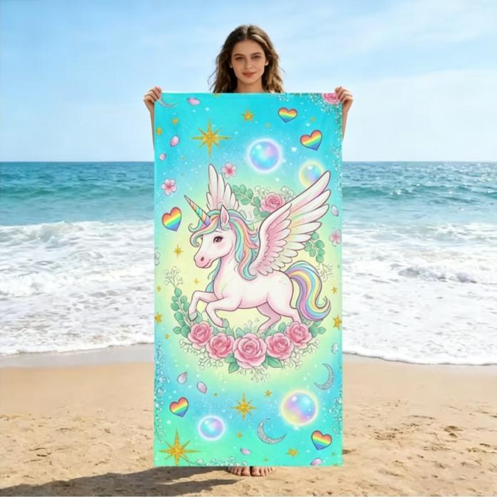 Unicorn Print Beach Towel, Large Microfiber Sand Free Quick Dry Towel for Beach Pool Camping Towels Bathroom Beach Towel