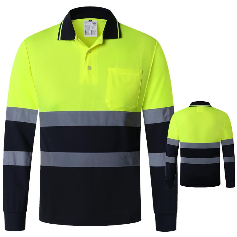 

Shirts Yellow Navy Long Sleeve Reflective Polo Shirt Safety Work Shirt for Construction Men 4XL зелений