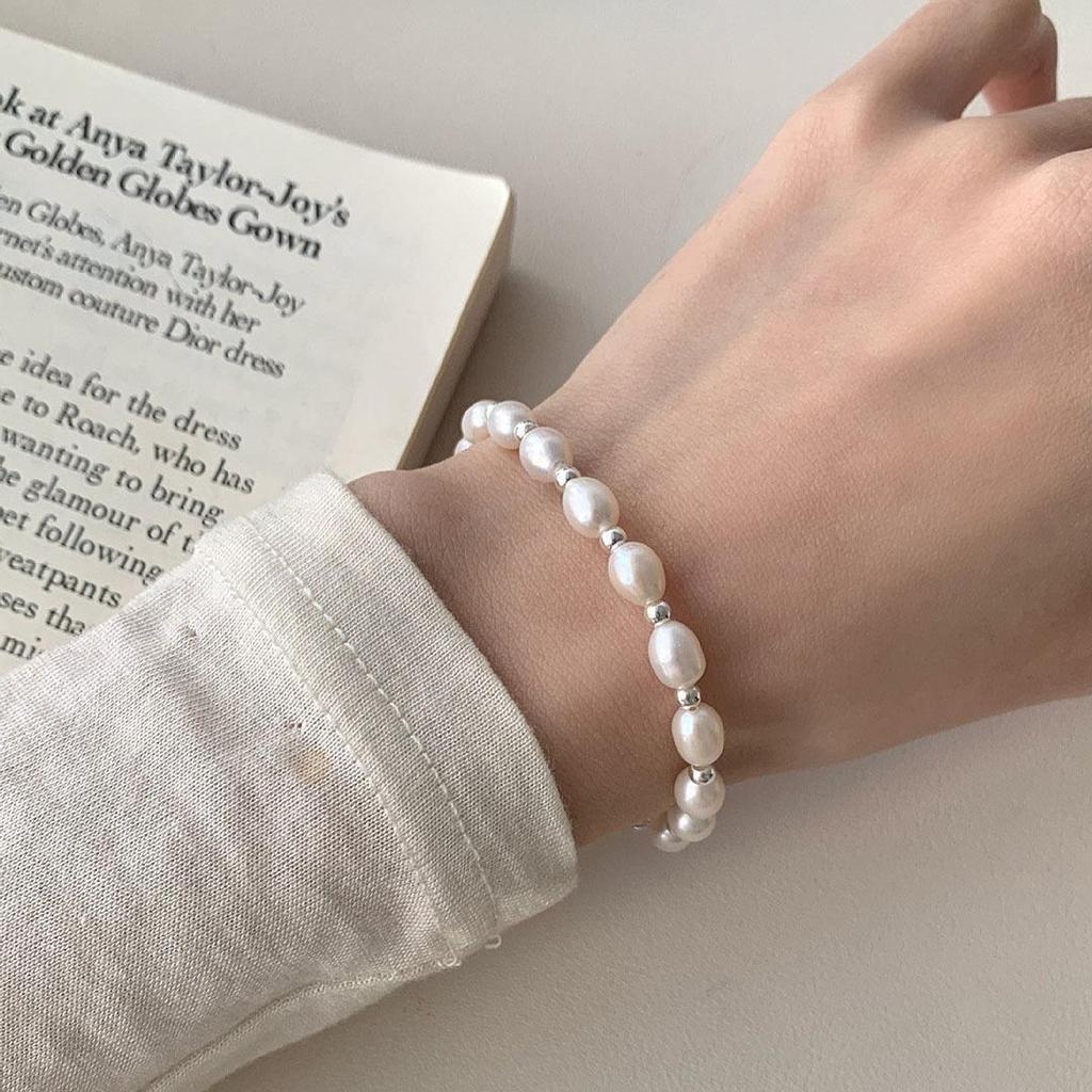 S925 Sterling Silver Freshwater Pearl Bracelet - Elegant Rice-Shaped Design for Women