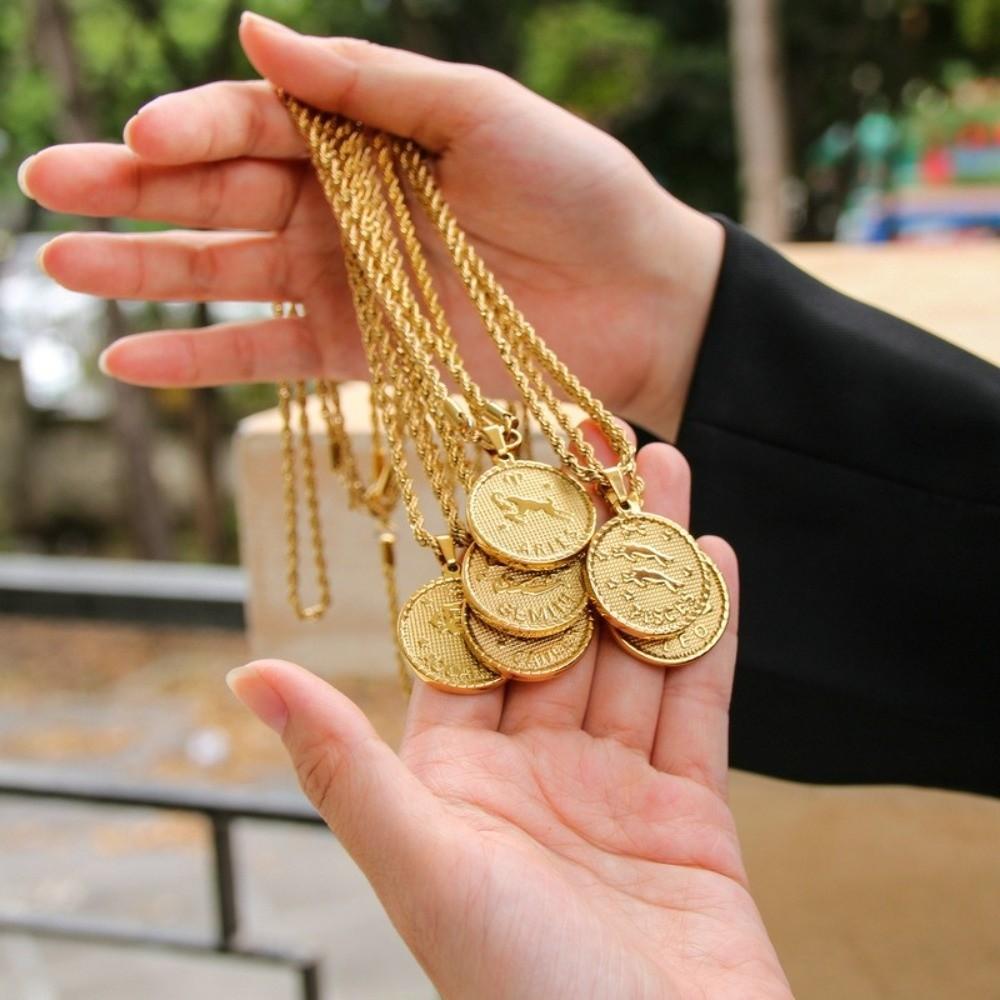 18K Gold Coin Coin Pendant Necklace 12 Constellation Bag Pendant Charms DIY Jewelry Making