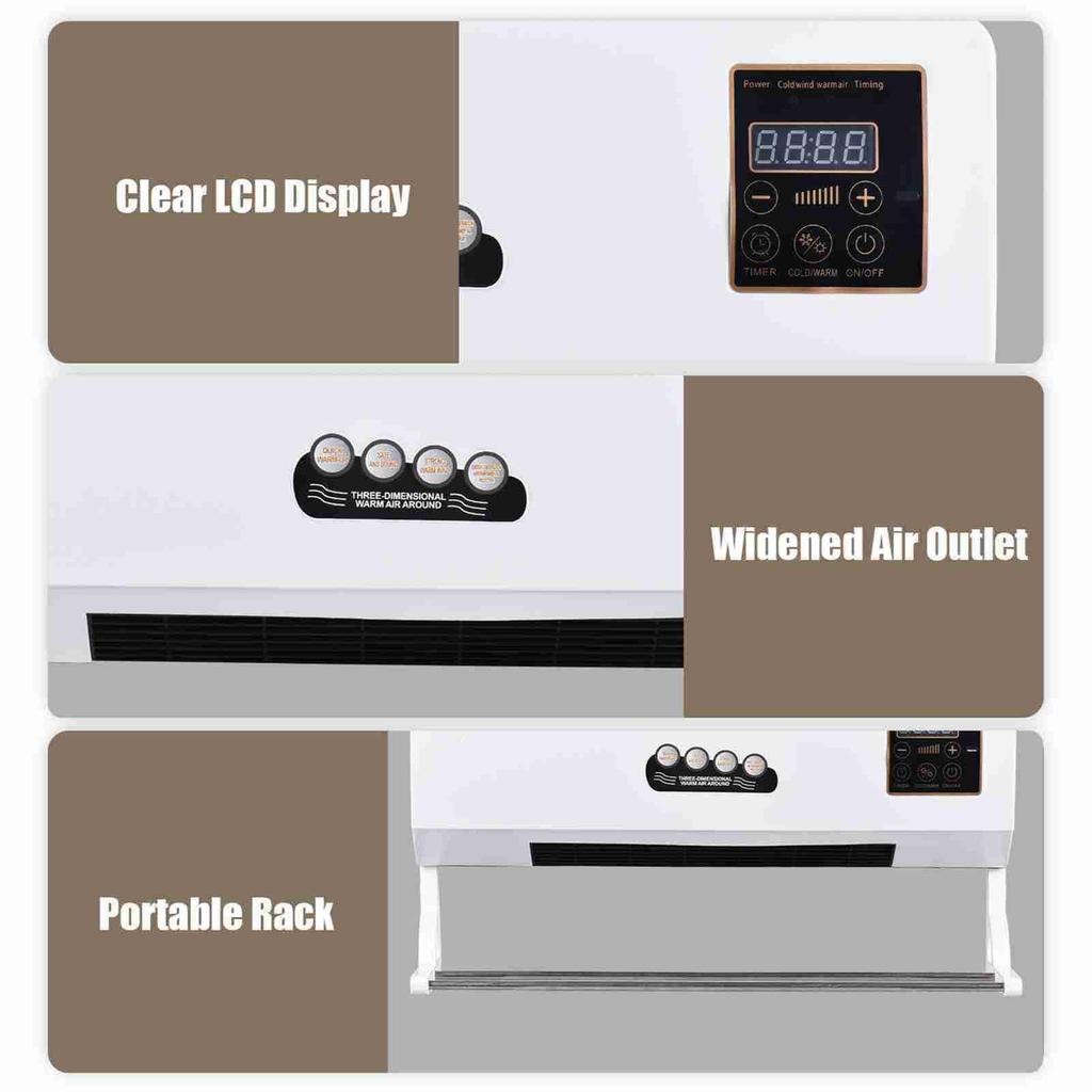 Wall mounted space heater with natural air heating, timed digital display, home office, dormitory 2-in-1