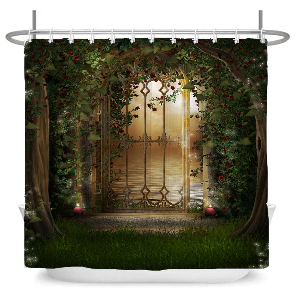Enchanted Forest Shower Curtain Cartoon Magic Tale Mushroom Wonderland Gothic Shower Curtain Waterproof Bath Decor With Hooks