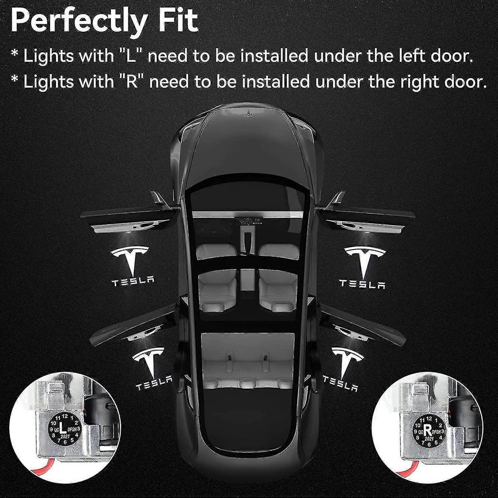 Door Logo Projector Light Welcome Light Step Light For Tesla Model 3 Model Y Model S Model X Car Door Light Tesla Light Tesla Accessories, 4 Pcs/pack
