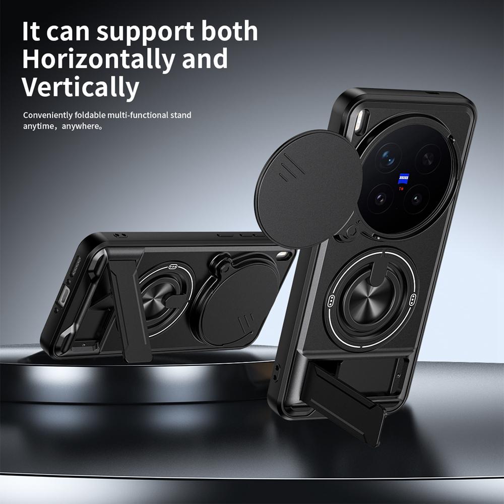 KEYSION Magnetic Phone Case for VIVO X300 Pro 5G Slide Camera Protection Upright Kickstand Ring Shockproof Cover for VIVO X300